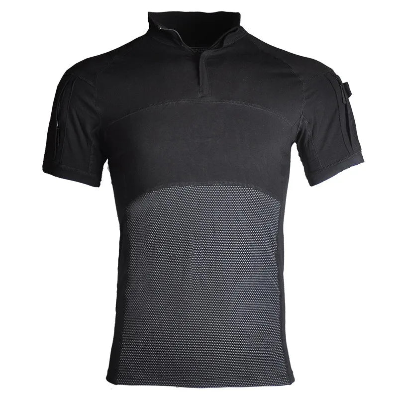 Summer Shirts Combat Tops Half Zipper Knitting Camo Hiking T-shirts Tactical T-shirt Breathable Elastic Outdoor Training Tees