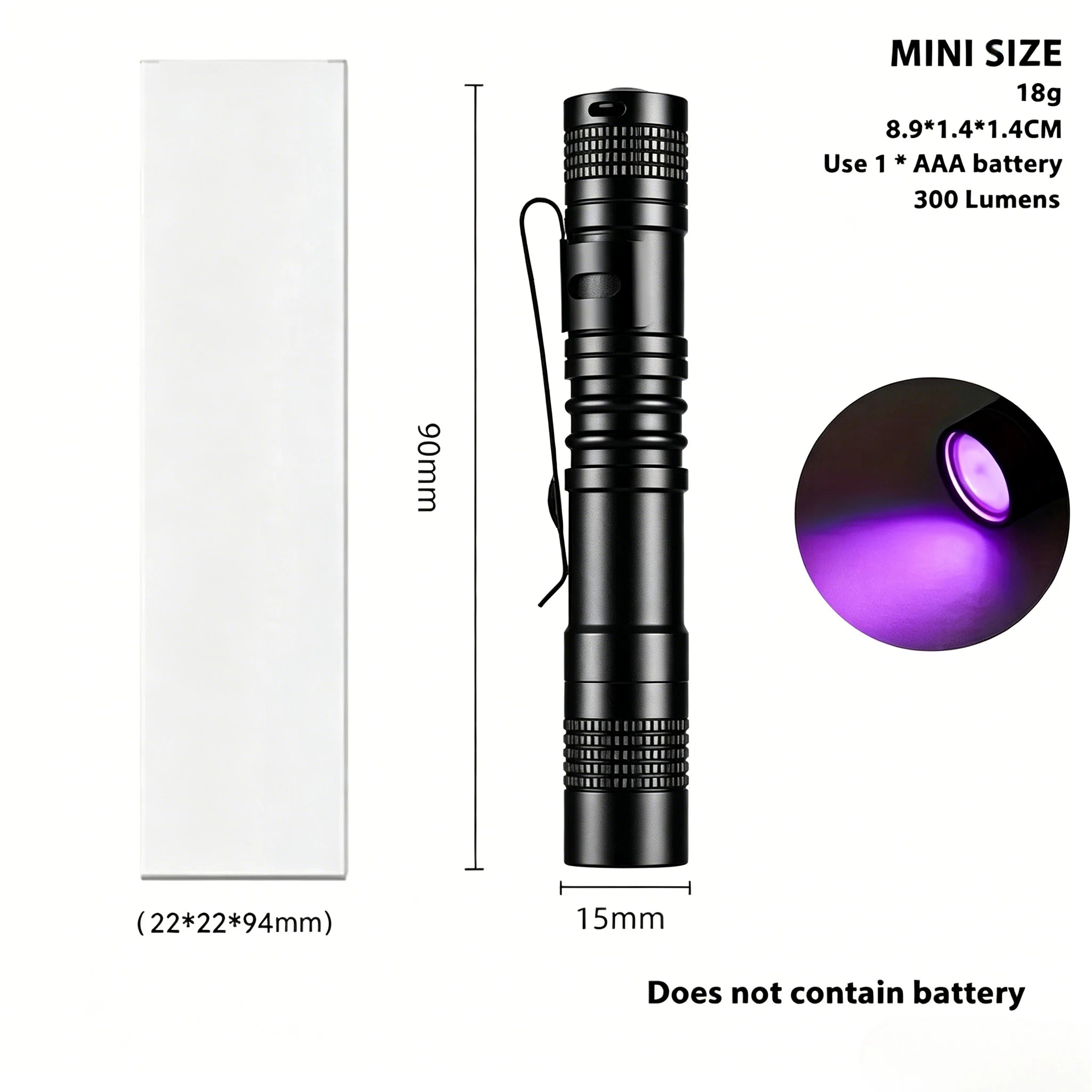 395nm UV Flashlight Ultraviolet Torch With Pen Clip Portable Violet Light Pet Urine Scorpion Detector UV Lamp Use AAA Batteries
