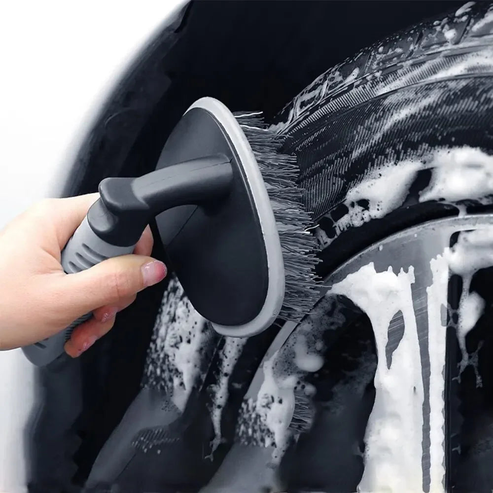 KKJOY Portable Curved Handle Car Wheel Brush Steel Ring T-shaped Tire Decontamination Cleaning Tool for Car Wash