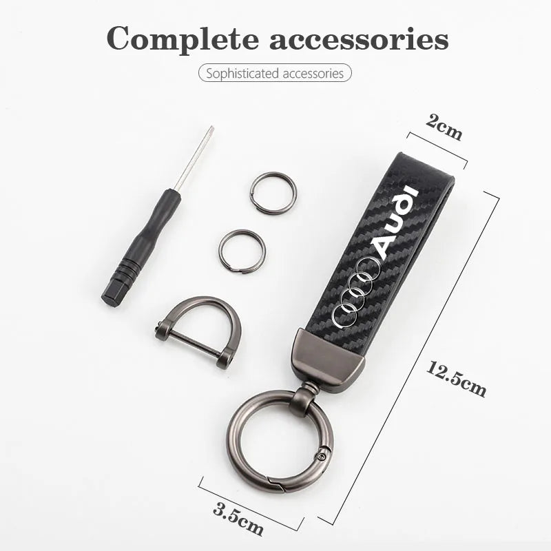 For Audi Sline A4 A3 A6 TT S4 S5 S6 A1 A2 A5 A7 A8 Q1 Q2 Q3 Q4 Q5 Q6 Q7 Q8 B8 B9 B6 C6 Q Carbon Leather Car Keychain Accessories