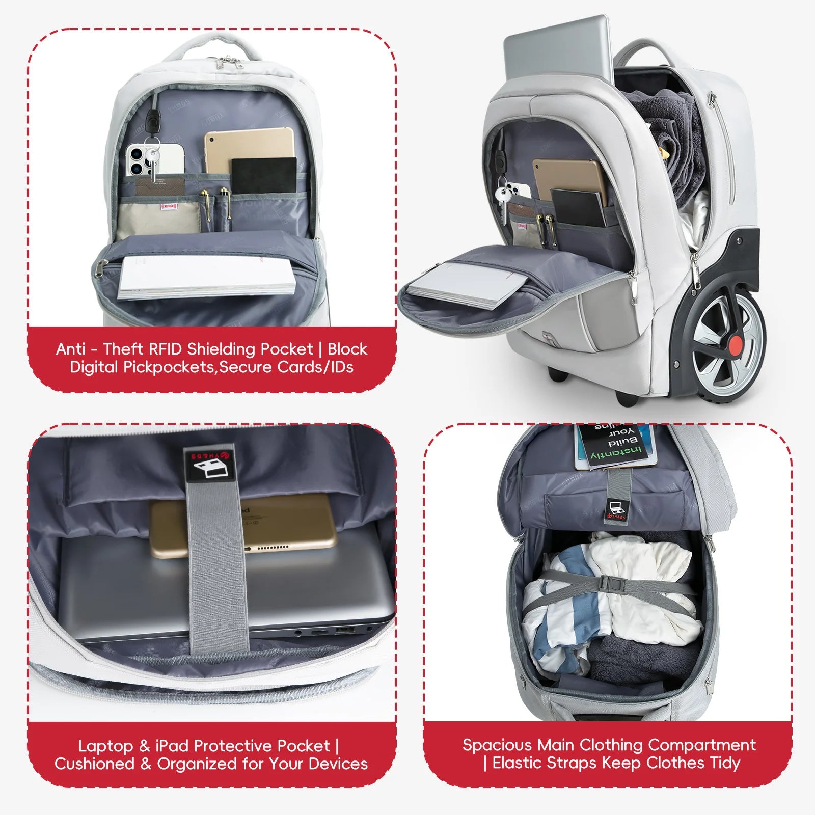 Rolling Luggage Backpack With Wheels Travel Suitcases Trolley Bags Multifinonal Laptop Carry on Backpack for Business Travel