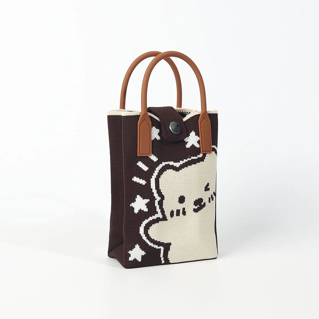 Cute and Cute Bear Knitted Satchel Cross-Body Mobile Phone Bag, Soft and Lightweight Cotton-Filled Satchel, Easy to Carry, Suitable for Commuting, Traveling and Shopping, Carrying Mobile Phones, Keys, Change and Other Small I