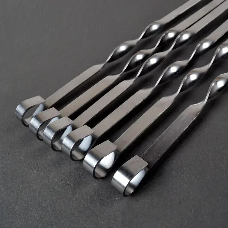 55cm Stainless Steel BBQ Skewers 6pcs/set Long Handle Shish Kebab Barbecue Sticks Wood BBQ Fork Outdoor Grill Needle Bags