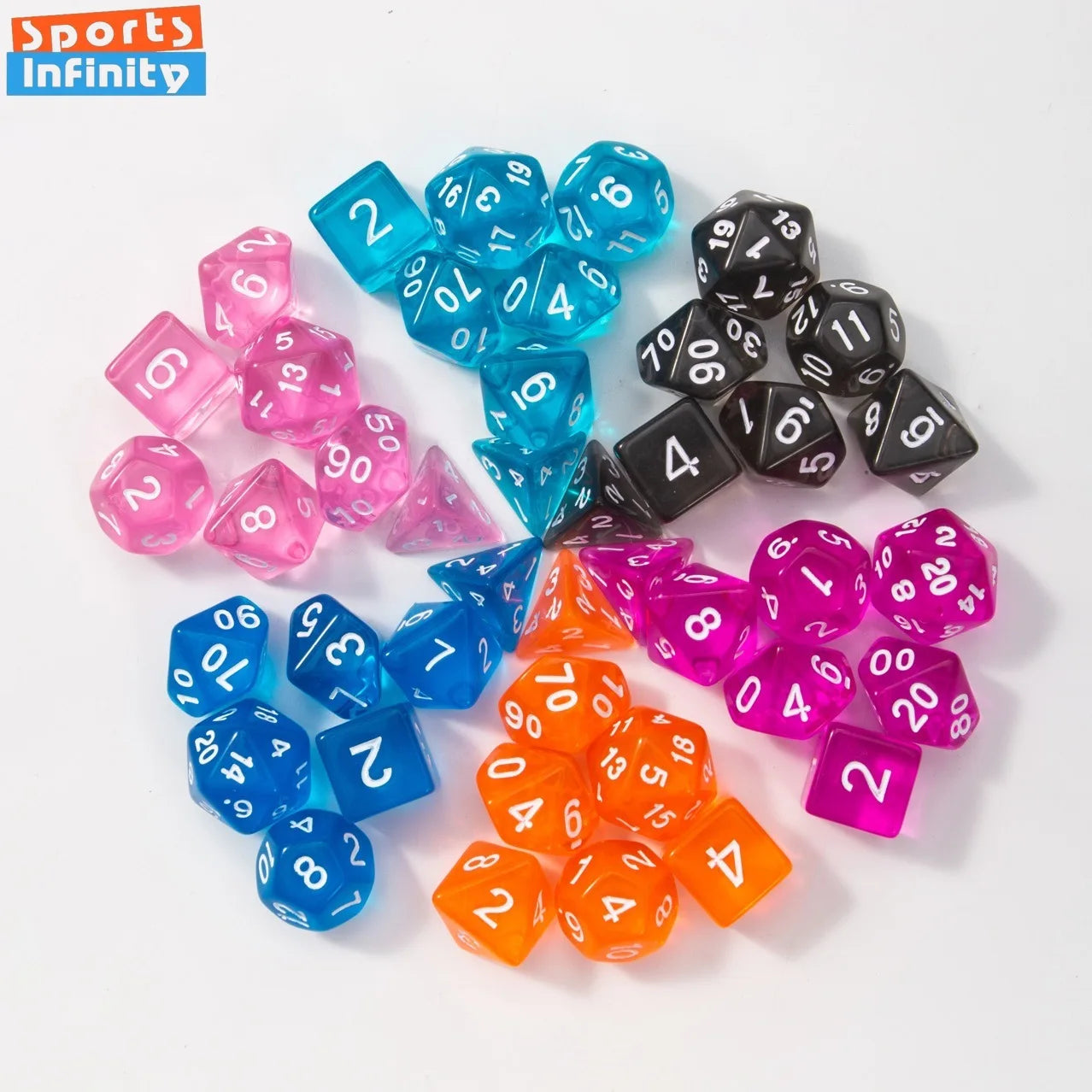7Pcs/set Transparent Dice Polyhedral Dice Set for Dnd Tpg Trpg Cthulhu D20 D12 D10 D8 D6 D4 Table Board Games Number Dice Kit