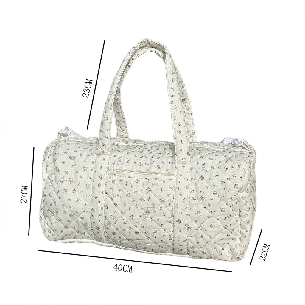 Cotton Quilted Travel Bag with Zipper Gym Bag Floral Print Overnight Bag for Women Weekend Travel Shopping