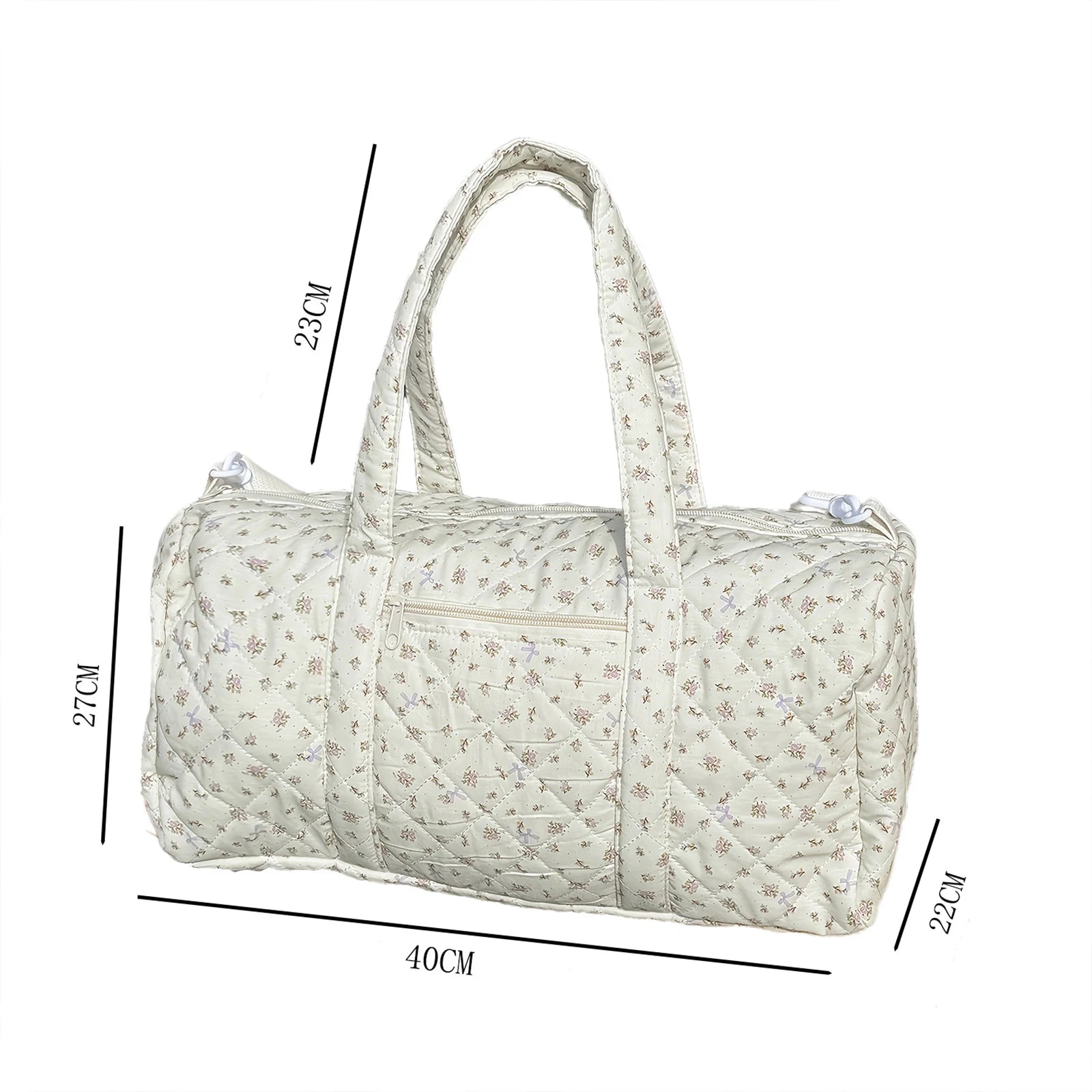 Cotton Quilted Travel Bag with Zipper Gym Bag Floral Print Overnight Bag for Women Weekend Travel Shopping