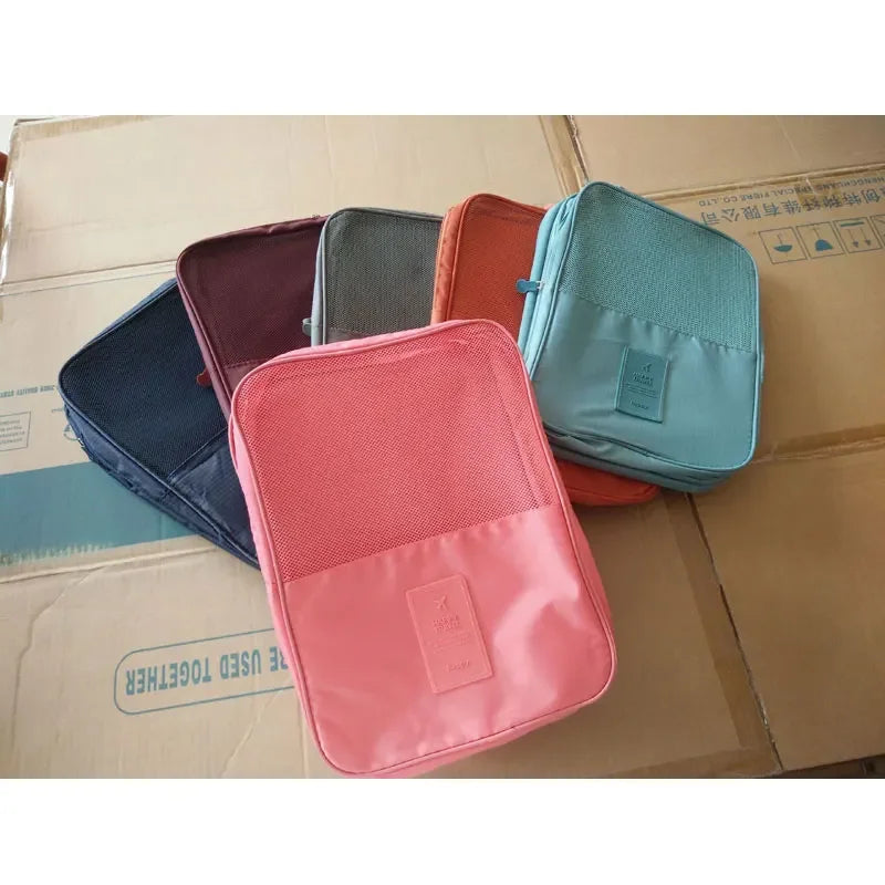 Portable Waterproof Travel Shoes Bag Three Pairs Storage Double Pouch Pocket Packing Cubes Handle Nylon Zipper Bag