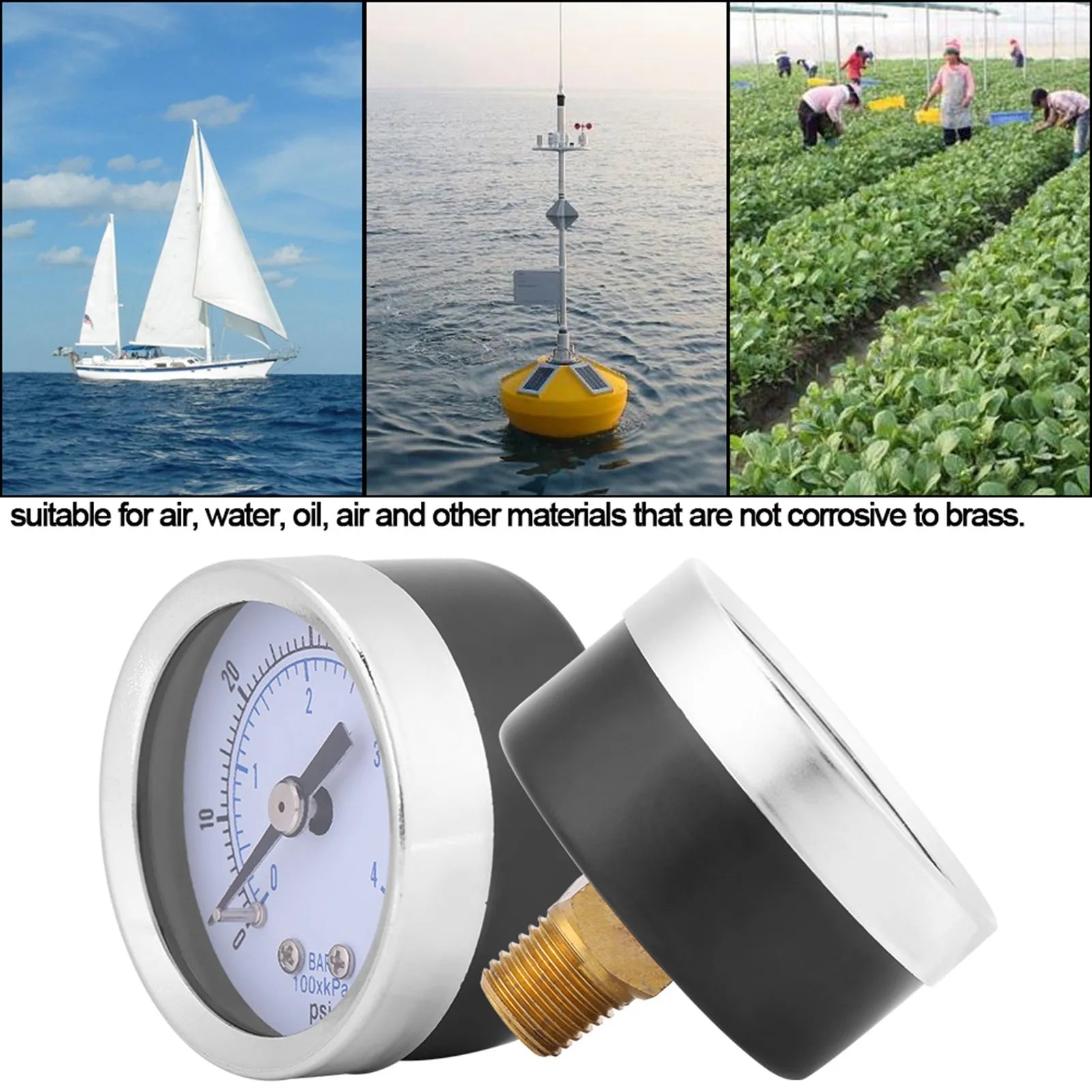 Air Pressure Gauge 0‑60psi 0‑4bar 1/8NPT Pressure Gauge Manometer for Water Air Oil  Instrument pressure measuring tool