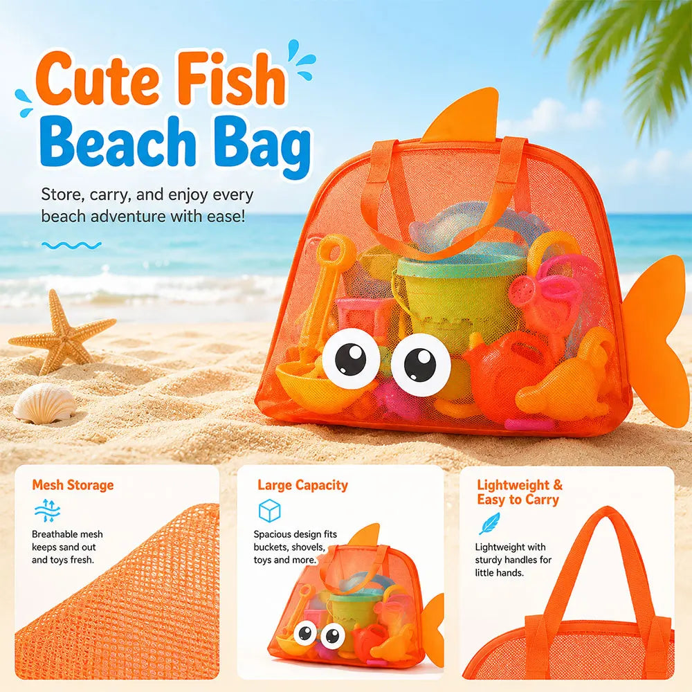 Cartoon Mesh Beach Bag Large Capacity Foldable Sand Toy Storage Tote Bag Lightweight Swim Pool Bag for Beach Travel Camping
