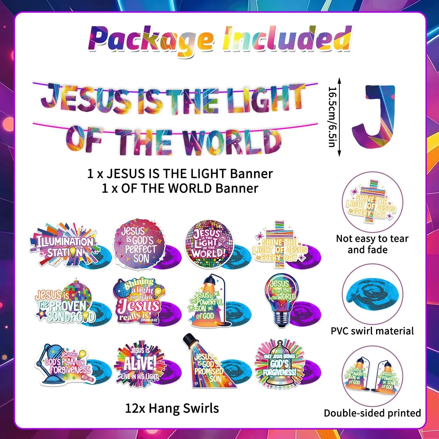 VBS 2026 Decorations Banner The Light of The World Christian Hanging Swirls Religious Sunday Vacation Bible School Church Party