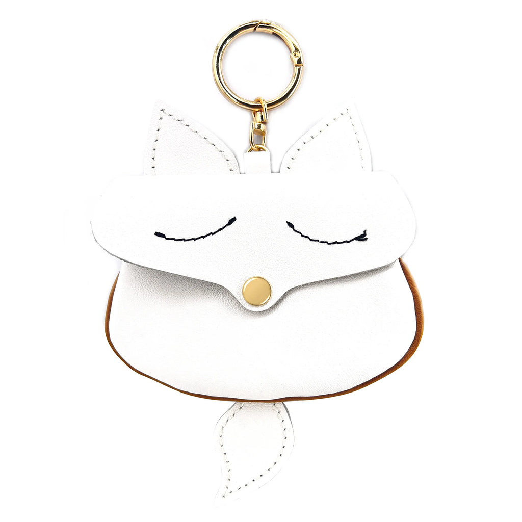 New Cow Leather Fox Keychain Bag Pendant Cute Car Key Ring Bag Parts Accessories For Women And Men Card Bag Holder