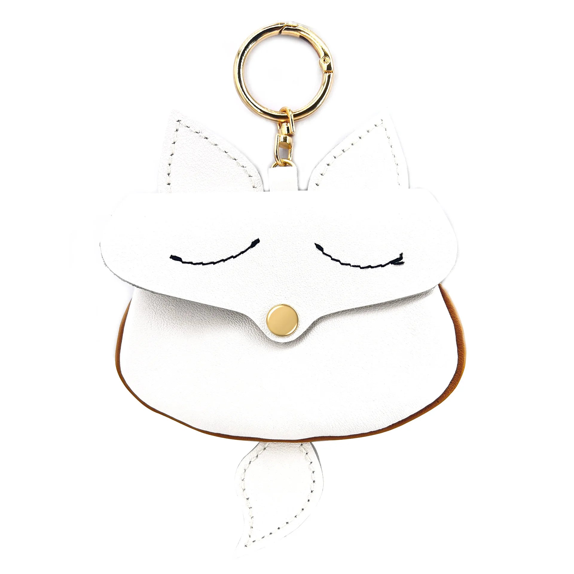 New Cow Leather Fox Keychain Bag Pendant Cute Car Key Ring Bag Parts Accessories For Women And Men Card Bag Holder