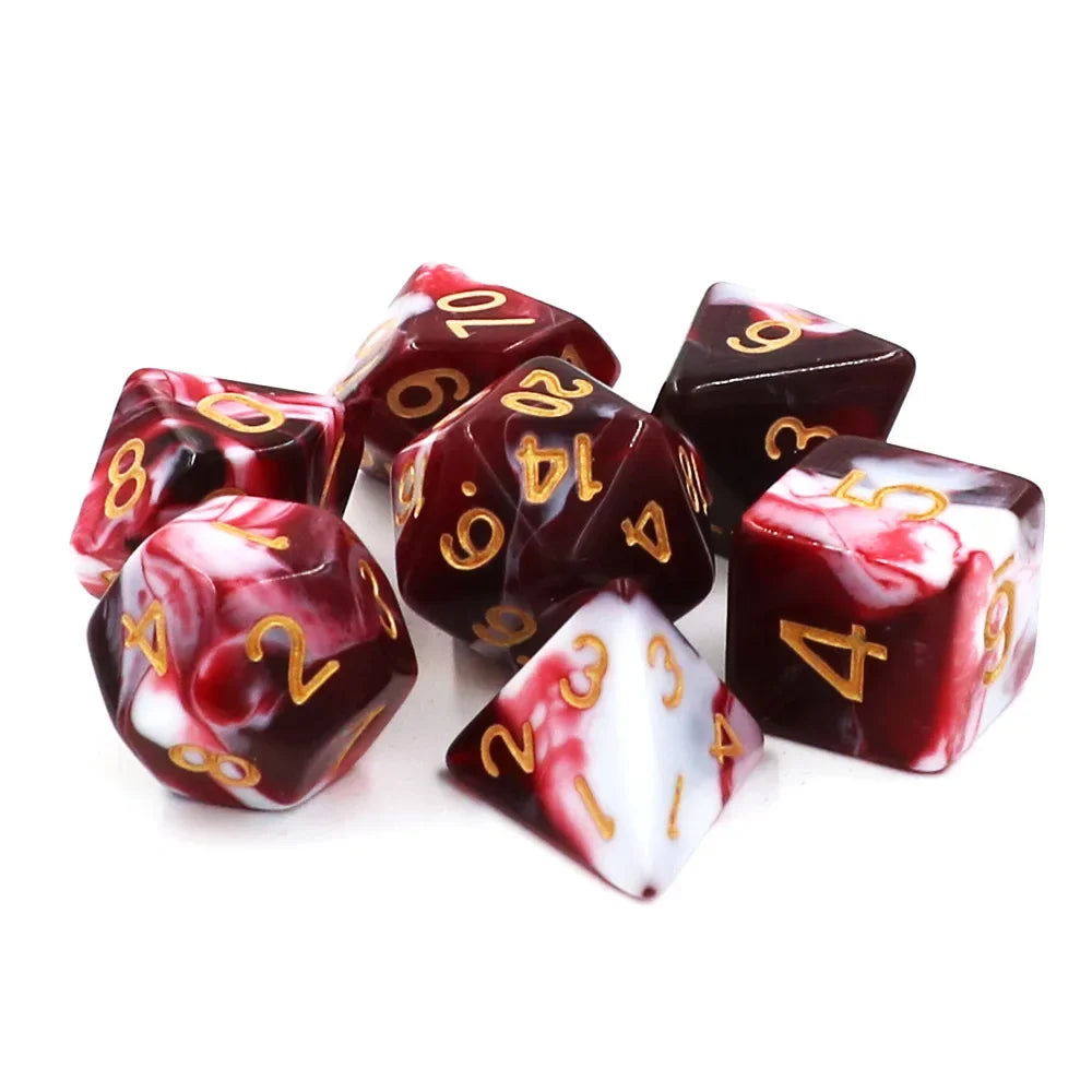 7pcs Polyhedral Dice Set Double-Colors Red White Digital Dice  D4 D6 D8 D10 D% D12 D20 Family Party Game Dice