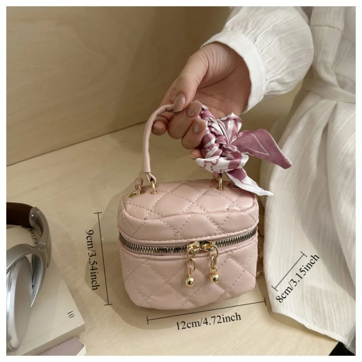 Light luxury silk scarf bow handbag, versatile crossbody bag for work and dates