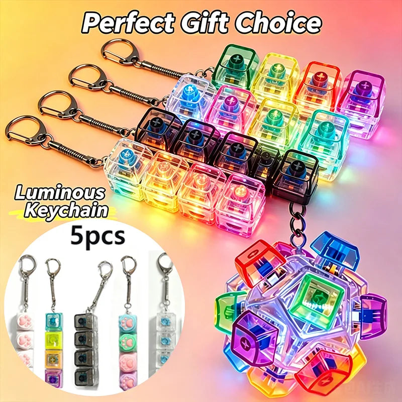  NEW Multi-choice Light Up Keyboard Keychain Crystal Clicker Fidget Toy Stress Relief Sensory Toy Portable Car Desk Decor Gift