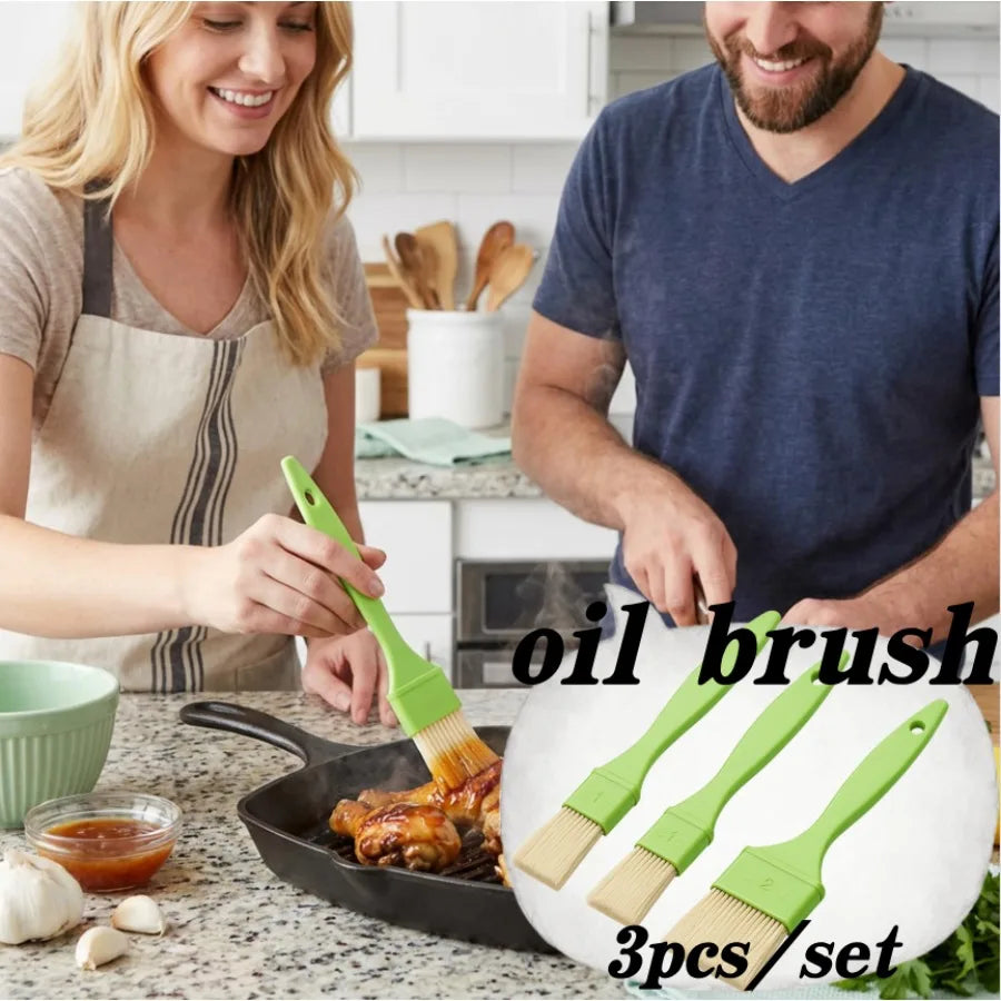 3pcs Oil Brush Kitchen Heat Resistant Baking Barbecue Pastry Tools Non-Shedding BBQ Grill Brush Multifunctional Basting Brush