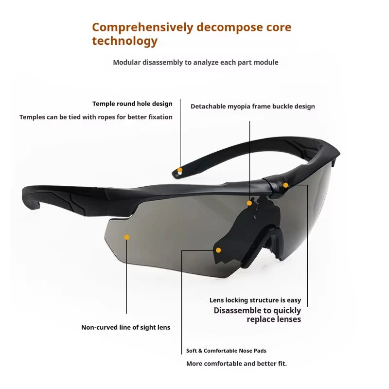 Military Tactical Goggles CS Airsoft Windproof Shooting Glasses HD 3 Lens Motocross Motorcycle Mountaineering Safe Glasses