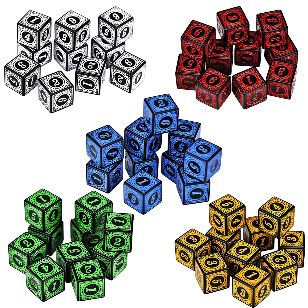 50PCS/Set Acrylic Dice Set D6 Carved Pattern Polyhedron Dice 6-sides Game Dice for RPG Dungeons and Dragons Board Game
