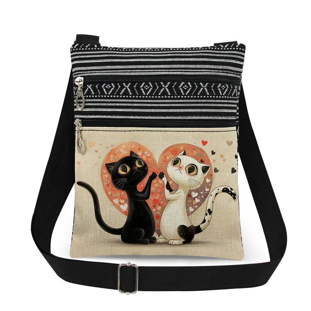 Cute Cartoon Black Cat Print Crossbody Bags Shoulder Bags For Women Daily Travel Portable Small Messenger Bags Catkeeper Gift