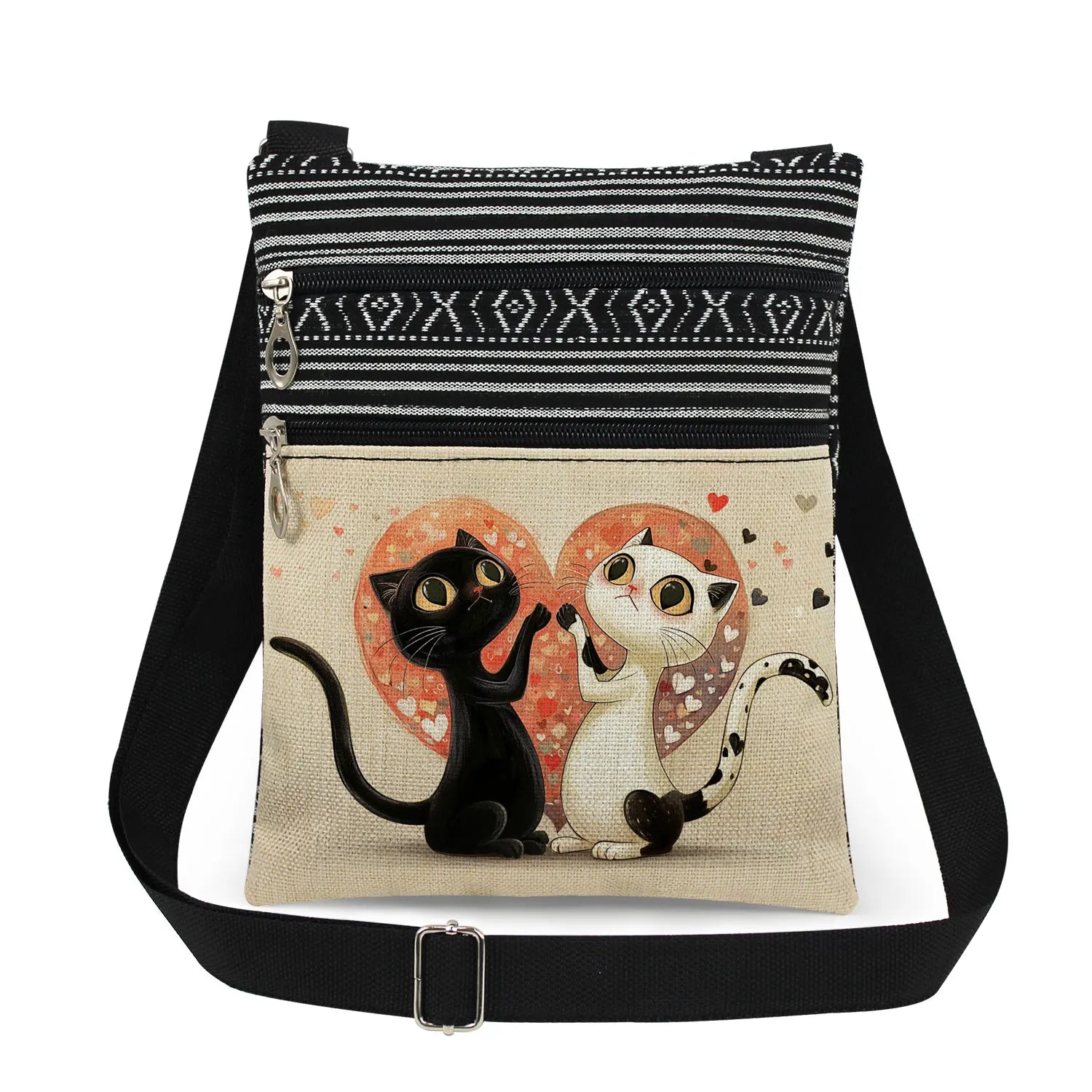 Cute Cartoon Black Cat Print Crossbody Bags Shoulder Bags For Women Daily Travel Portable Small Messenger Bags Catkeeper Gift