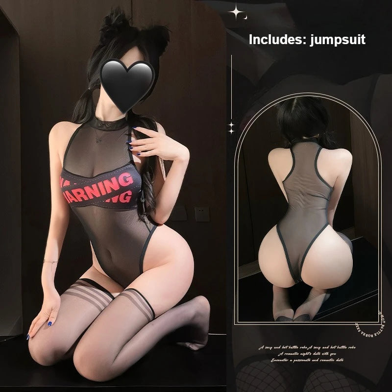 2026 Summer New Sexy Black Mesh One-piece Lingerie See-through No Need To Take Off Erotic Passionate Temptation Mesh Clothing