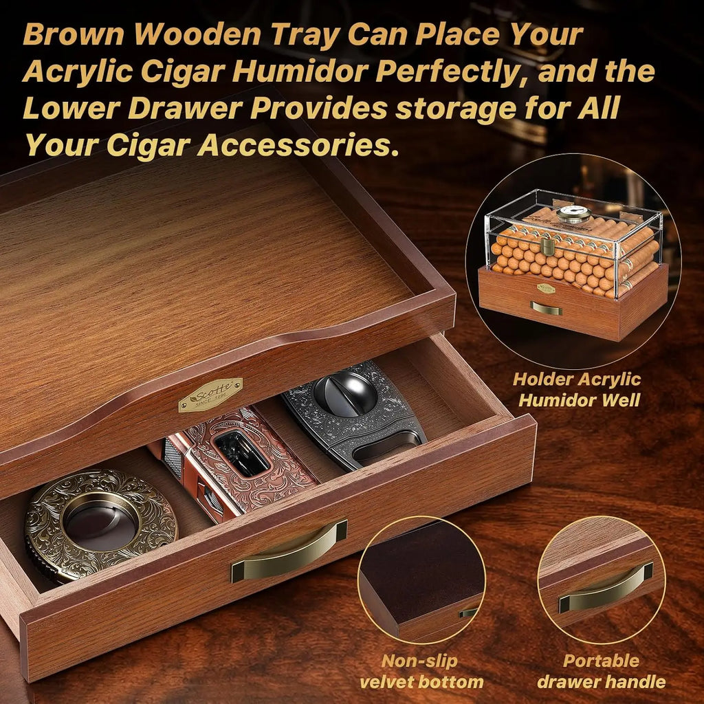 Acrylic Desktop Cigar Humidor with Hygrometer&Humidifier, Humidor Kit Include Cigar Cutter Cigar Punch Cedar Wood Piece