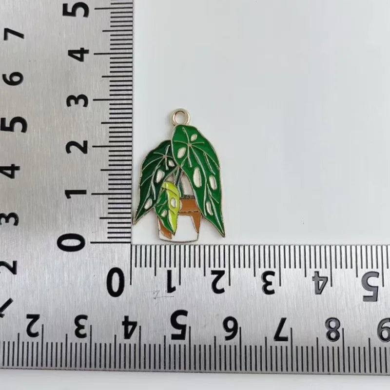 10pcs green succulent potted DIY accessories, banana leaf alloy pendants, keychains, earrings, hair accessories