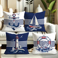 4 Piece Modern Nautical Style Vintage Pillow Covers With Zipper Closure 100 Percent Suitable For Living Room Bedroom Sofa Bed