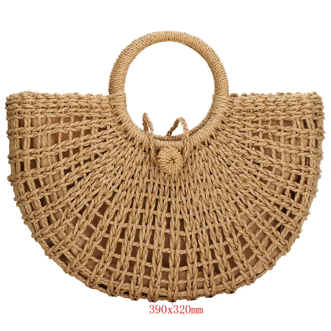 Large Capacity Summer Handmade Straw Weave Bags For Women Half-Round Rattan Woven Beach Bag Ladies Beach Wrapped Handbags Totes