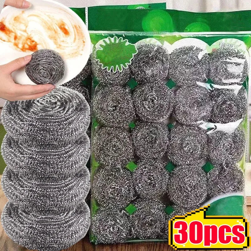 30/1pcs Steel Wire Dishwashing Cleaning Ball Kitchen Pot Pans Dishes Oil Rust Remover Brushes Kitchen Cleaning Steel Wire Balls