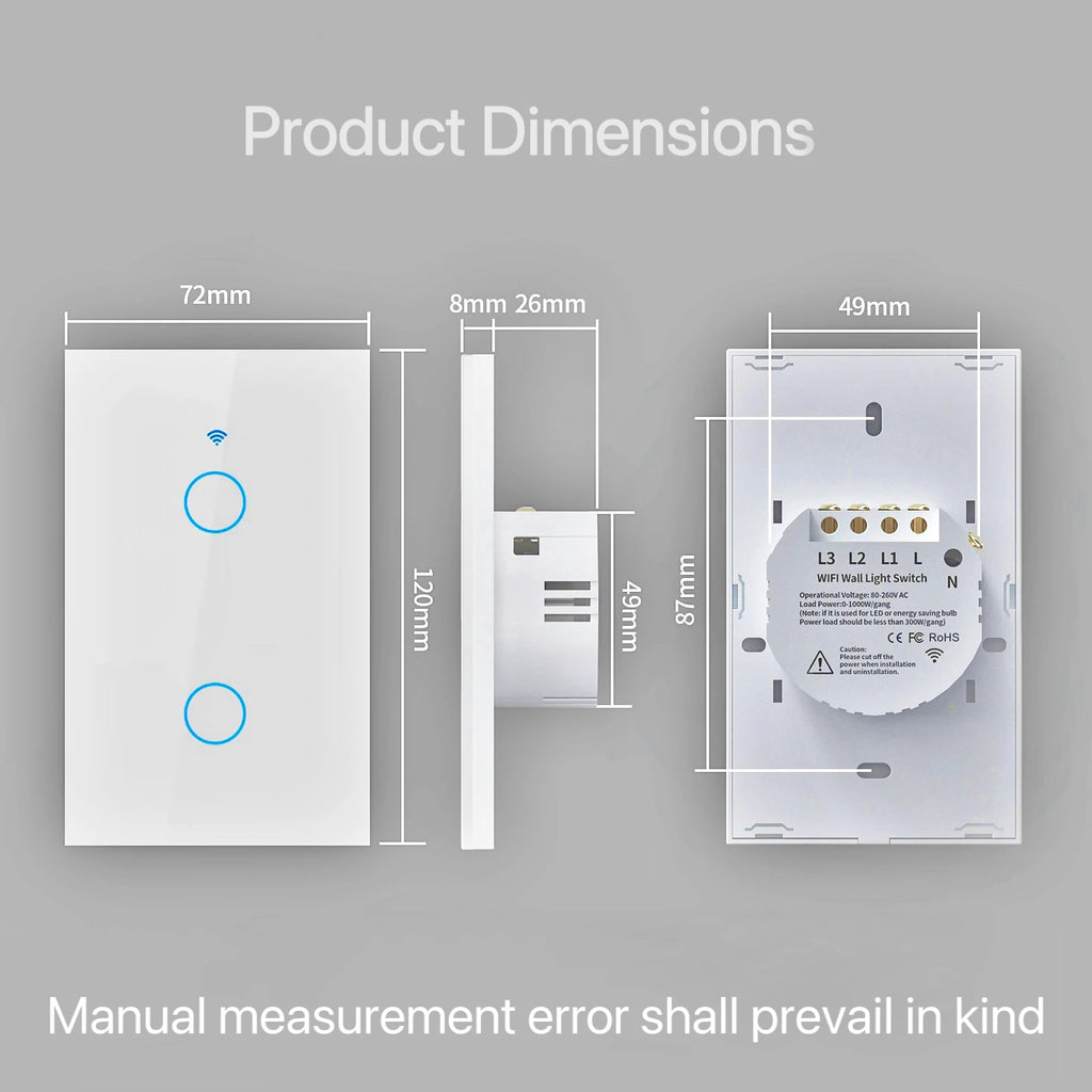 Tuya WiFi Smart Light Switch RF433 No Neutral Wire Required Wall Touch Sensor Switch Voice Control Work with Alexa Google Home 4