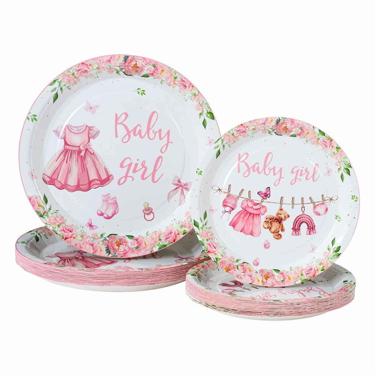 10/25/50pcs Pink Floral Baby Girl Disposable Paper Plates, Cute Themed Tableware for Baby Shower Decor