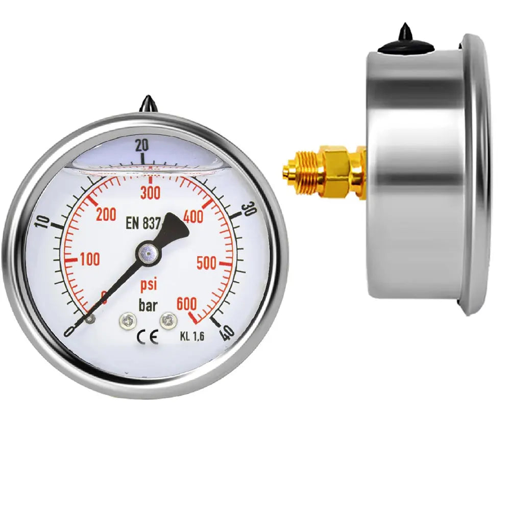 60mm Pressure Gauge Hydraulic Vacuum 0 100 Bar PSI with Brass Connector and Stabilized Glycerine Filled Movement