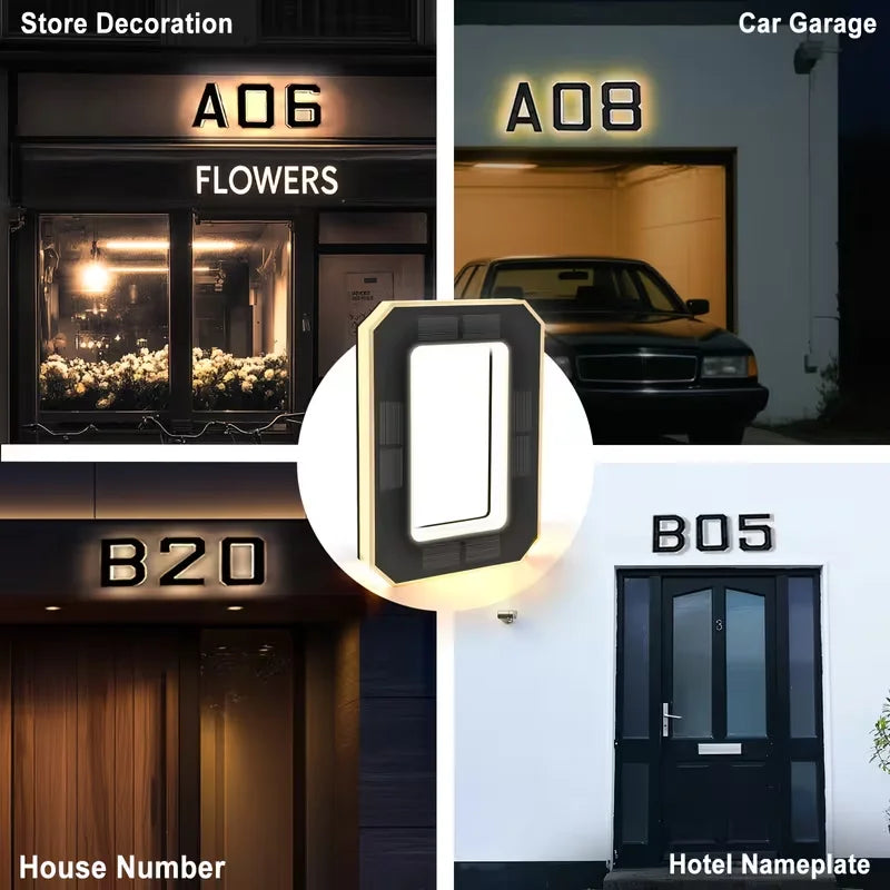 23cm Solar LED Address Sign, Digital House Number Light,Shopping Mall Door Address Smart Sensing LED Lights,No Wiring Required