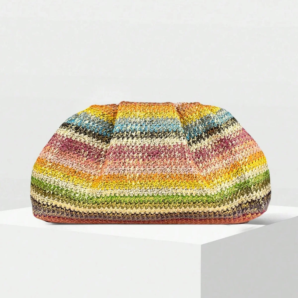 2026 Summer New Rainbow Mixed Color Stripe Knitted Woven Handbags Women Causal Weaving Purse Seaside Vacation Beach Bags
