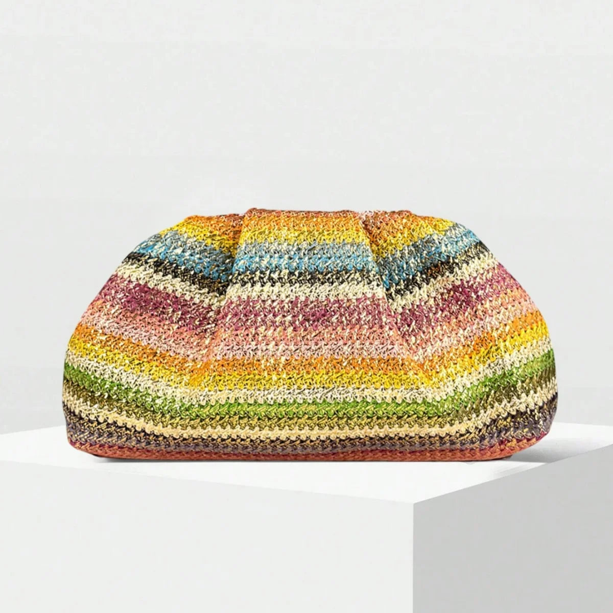 2026 Summer New Rainbow Mixed Color Stripe Knitted Woven Handbags Women Causal Weaving Purse Seaside Vacation Beach Bags