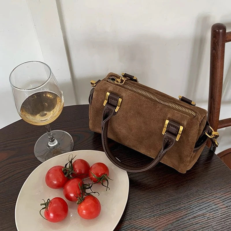 Hot Sale Lady Retro Versatile Velvet Boston Bag Women Korean Mini Handbag Female Classic Daily Commute Crossbody Bag