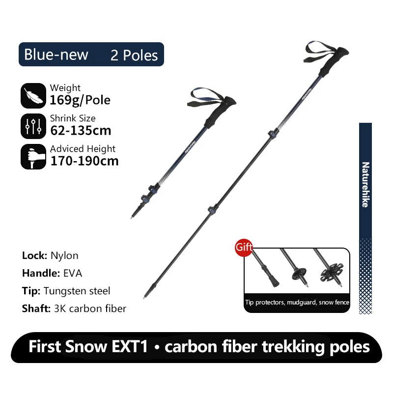 Naturehike Walking Stick First Snow EXT1 Carbon Fiber Hiking Poles 3 Section Ultra-light Telescopic Outdoor Climbing Hiking Cane