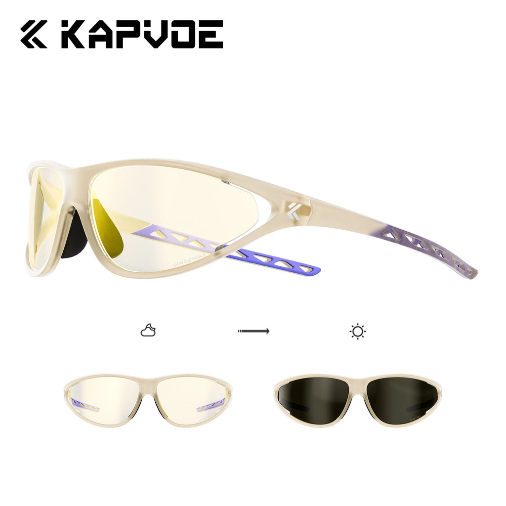 Kapvoe New Fashion Cycling Sunglasses Men Photochromic Glasses Mountain Running Hiking Eyewear Sports UV400 Climbing Goggles