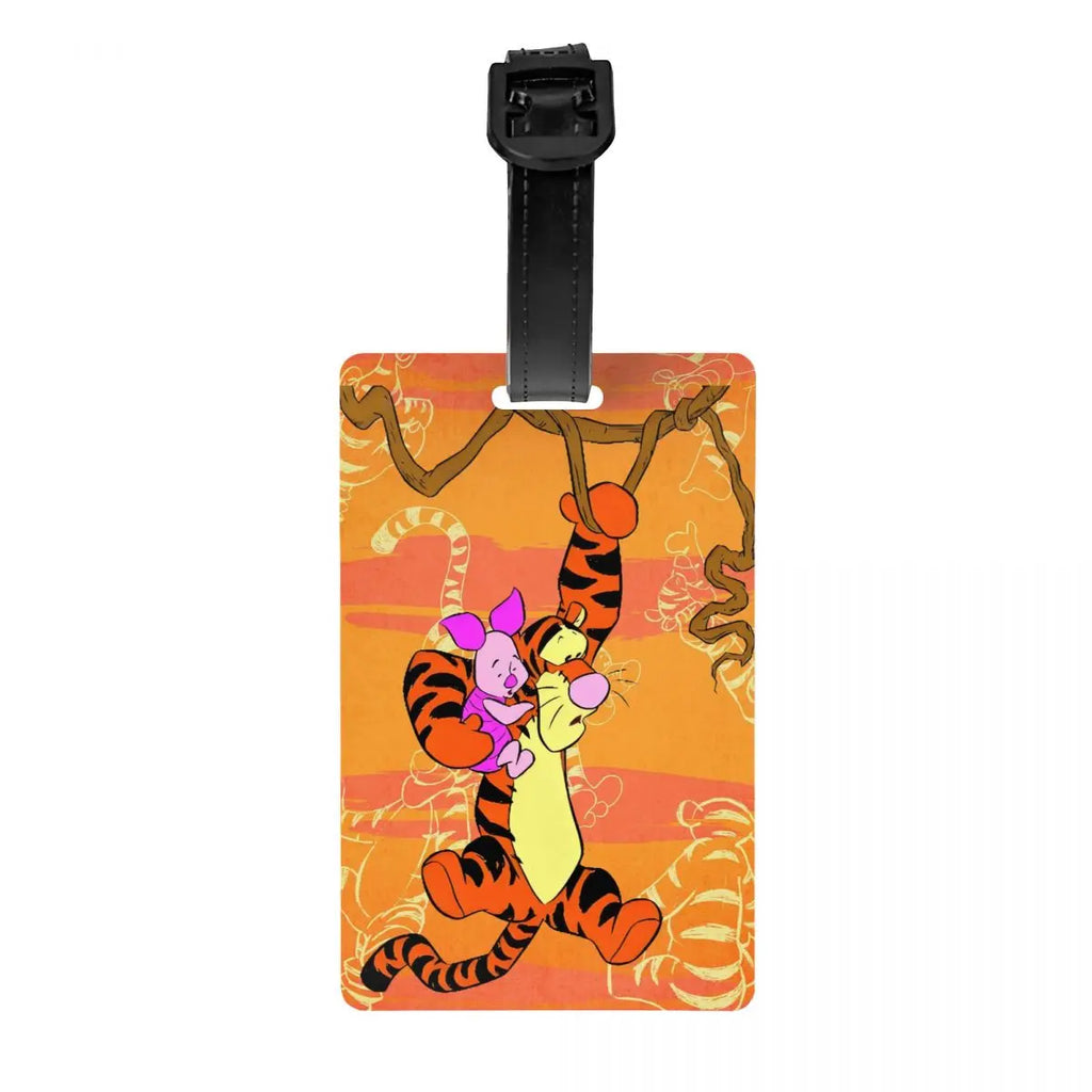 Custom My Friends Cartoon T-Tigger Pooh Luggage Tag Privacy Protection Baggage Tags Travel Bag Labels Suitcase