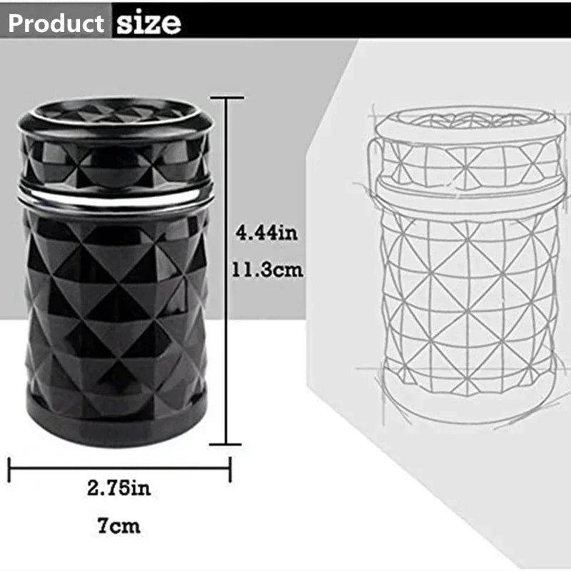 LED Light Alloy Ashtray Aluminum Cup Smokeless Car Ashtray Flame Retardant Auto Parts Car Portable Universal Ashtray Belt
