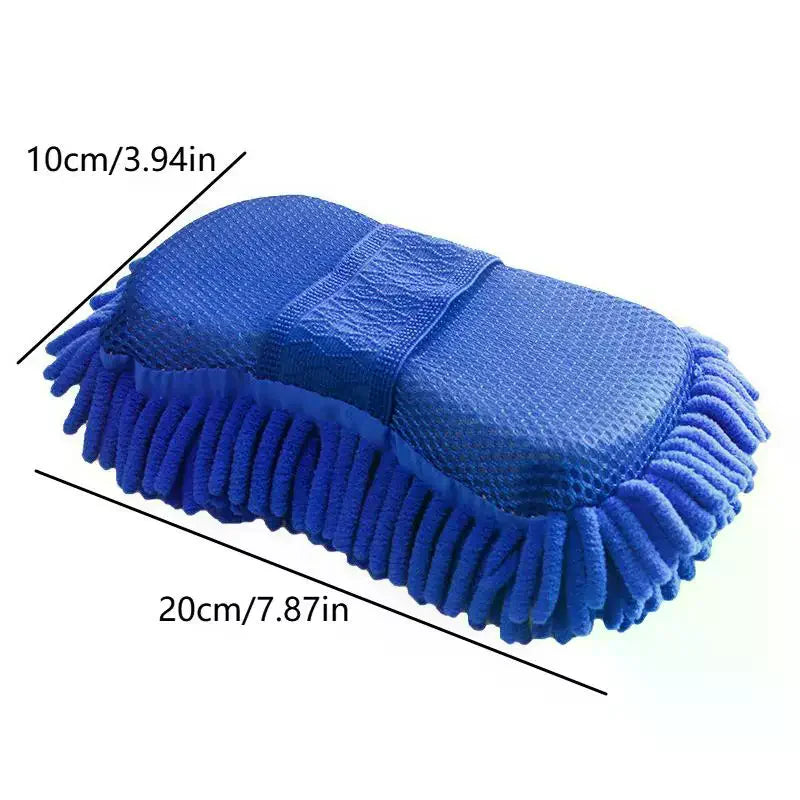1/2Pcs Blue Microfiber Chenille Car Wash Kit, Auto Cleaning Sponge Pad Washing Glove Towel, Essential Auto Detailing Accessories