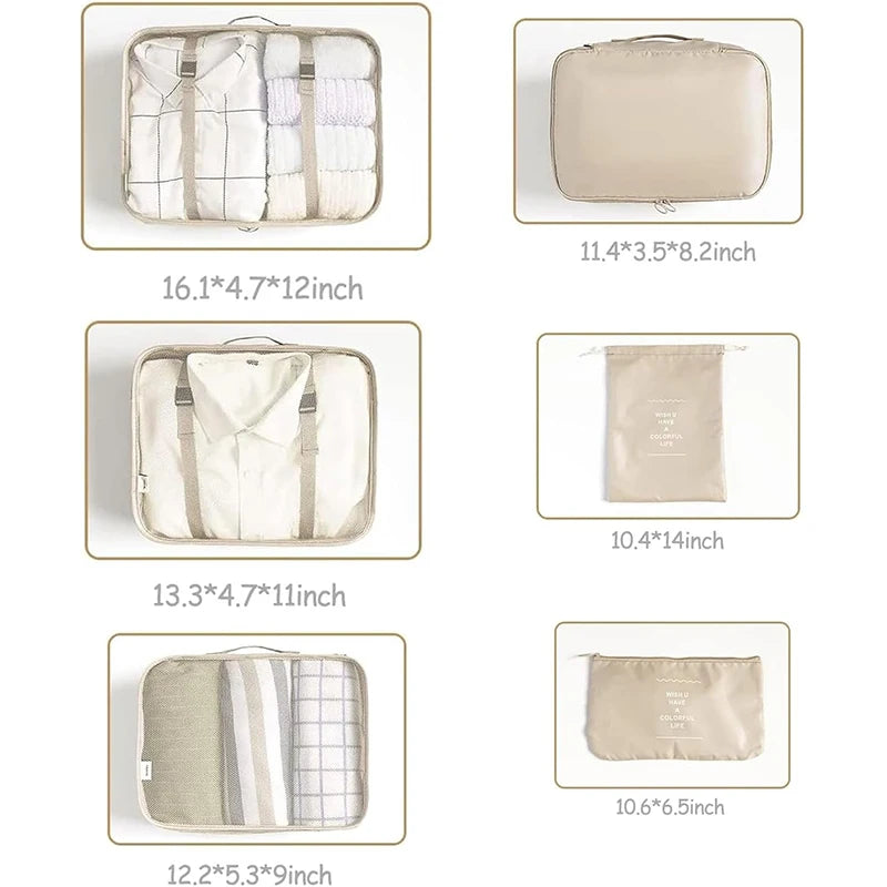 6pcs/Set Packing Cubes for Travel, Luggage Organizers with Shoe & Toiletry Bags, Lightweight Suitcase Organizer for Carry-On, Washable Laundry Bags