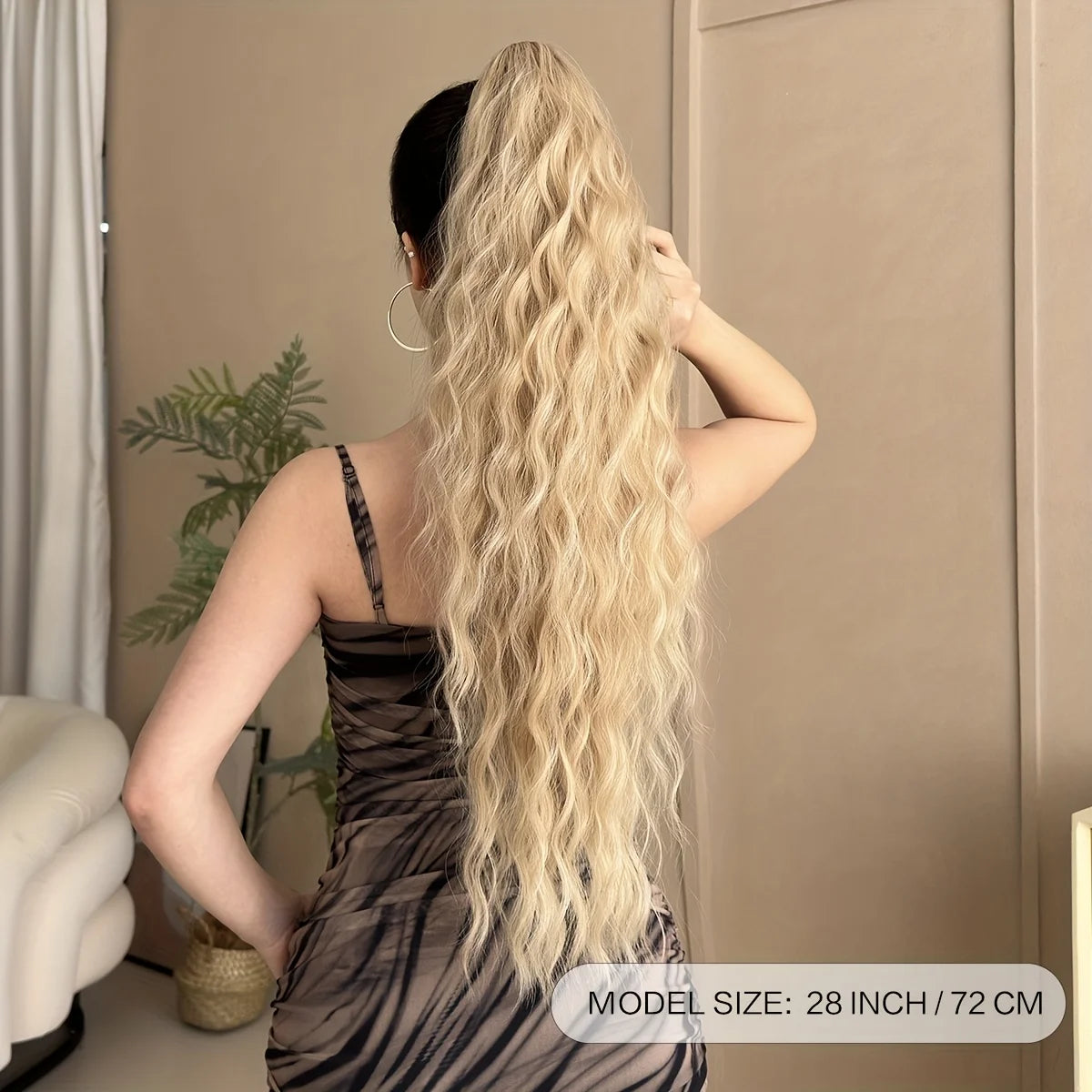 AOOSOO Synthetic Water Ponytail Hair Extension Clip On Woman's Ponytail Hair Accessories Long Curly Wig Natural Curly Black