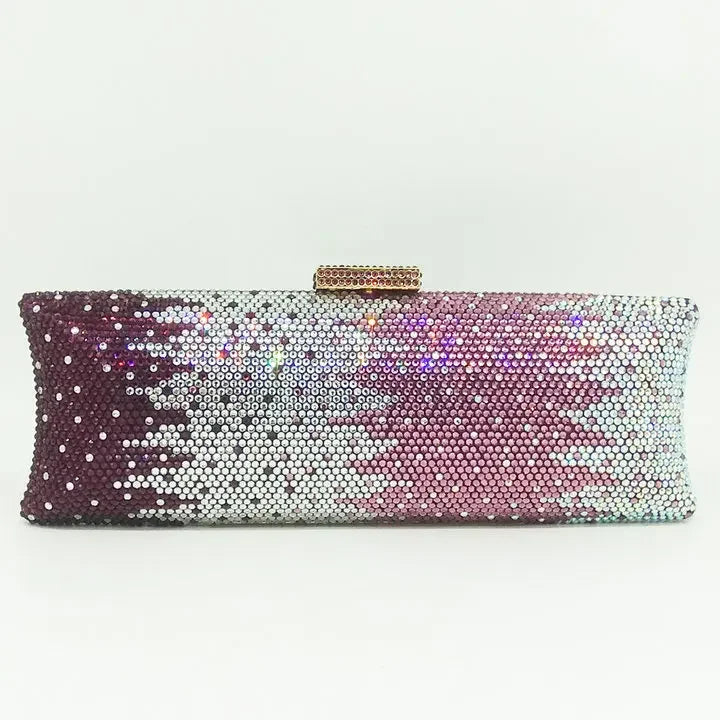 Boutique De FGG Graident Golden Women Long Evening Bags Formal Dinner Crystal Clutch Purses Bridal Rhinestones Clutch Handbags