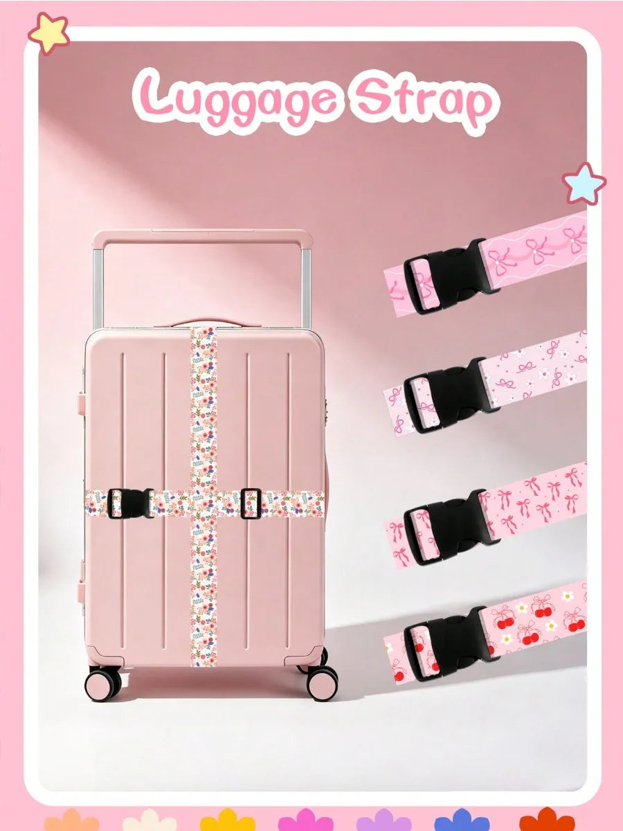 Cute Print Adjustable Luggage Strap for Suitcase, Soft Fabric Travel Belt with Buckle, Lightweight Bag Strap for Women