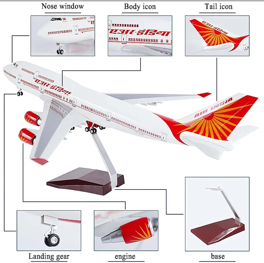 47cm Scale Airplanes India Airlines B747 Aircraft Model Resin Diecast Assemble Plane  With LED Lights Wheel Landing Gear