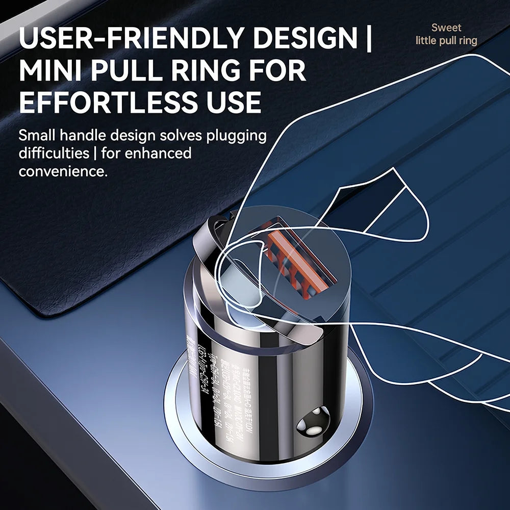Stealth USB C Car Charger Dual Port PD QC 3.0 Fast Charging Adapter Flush Mount Metal Car Charger Plug For iPhone 17 16 Pro Max