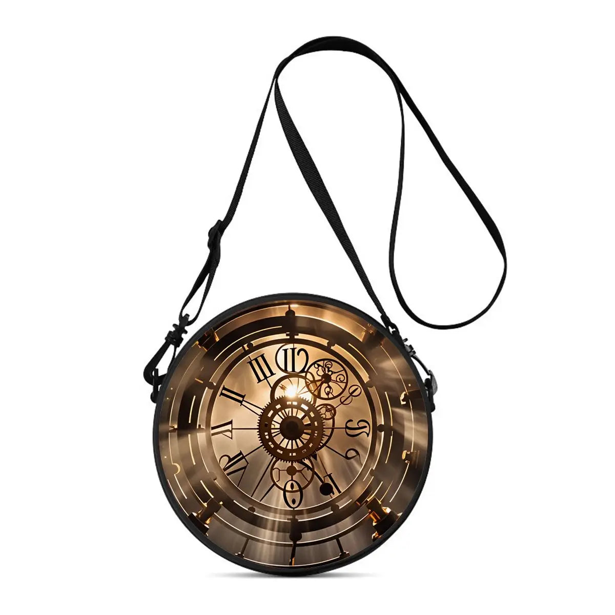 Clock Print Round Shoulder Bag Casual Messenger Bag Daily Adjustable Strap Crossbody Bag for Woman Best Gifts 2D Flat