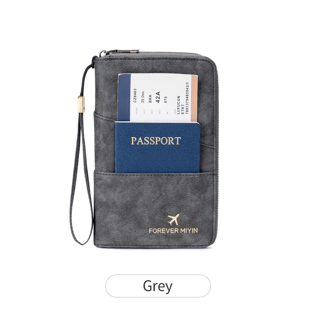 Travel Family Passport Holder RFIDShielded Large-Capacity Document Zippered Storage Wallet PU Clutch Bag Unisex Travel Accessory